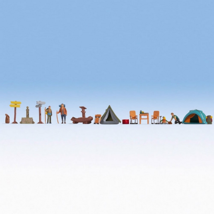 Set de 4 figurines + accessoires thème Camping-HO 1/87-NOCH 16201