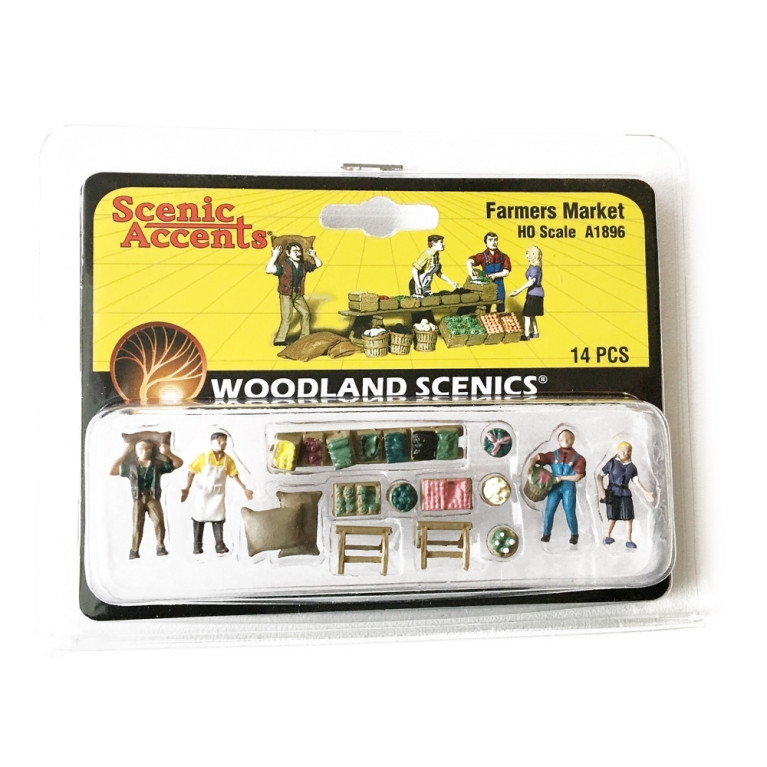 4 Fermiers + accessoires de marché-HO 1/87-WOODLAND SCENICS A1896