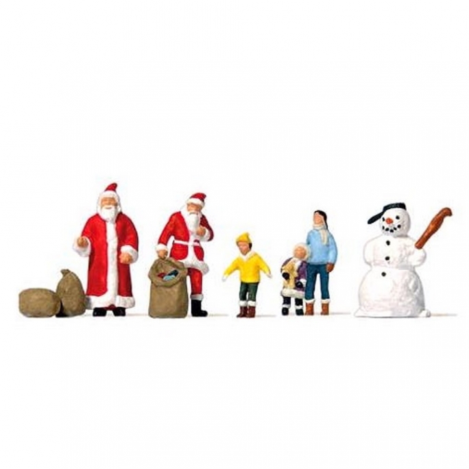 2 pères Noël avec des enfants et un bonhomme de neige - N 1/160 - PREISER 79226