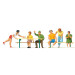 6 personnages, table et bancs-HO 1/87-PREISER 10702