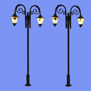 2 lampadaires doubles classiques-HO 1/87-MABAR 60204HO