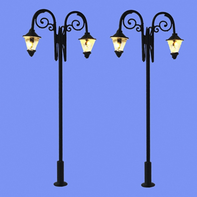 2 lampadaires doubles classiques-HO 1/87-MABAR 60204HO