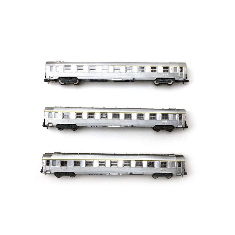 3 voitures Inox "La Mouette" Ep III SNCF - N 1/160 - ARNOLD HN4322