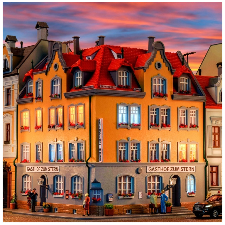 Maison d'angle avec kit d'éclairage-HO 1/87-KIBRI 38350