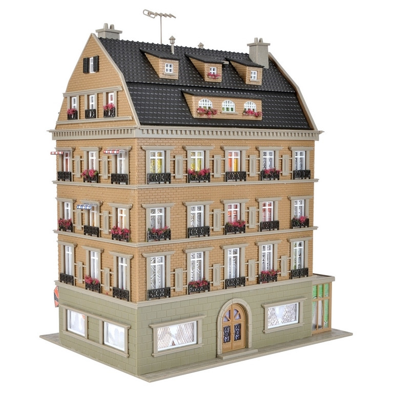 Bâtiment avec restaurant, aménagement et kit d'éclairage Led-HO-1/87-VOLLMER 43781