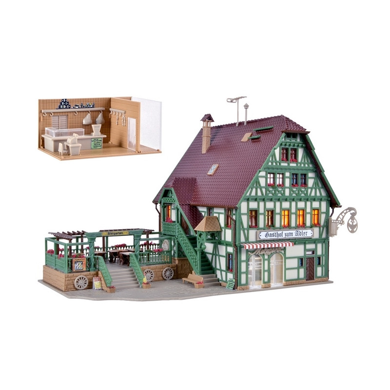 Auberge avec boucherie, aménagement et kit d'éclairage Led-HO-1/87-VOLLMER 43736