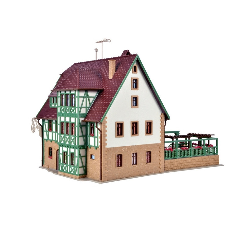 Auberge avec boucherie, aménagement et kit d'éclairage Led-HO-1/87-VOLLMER 43736