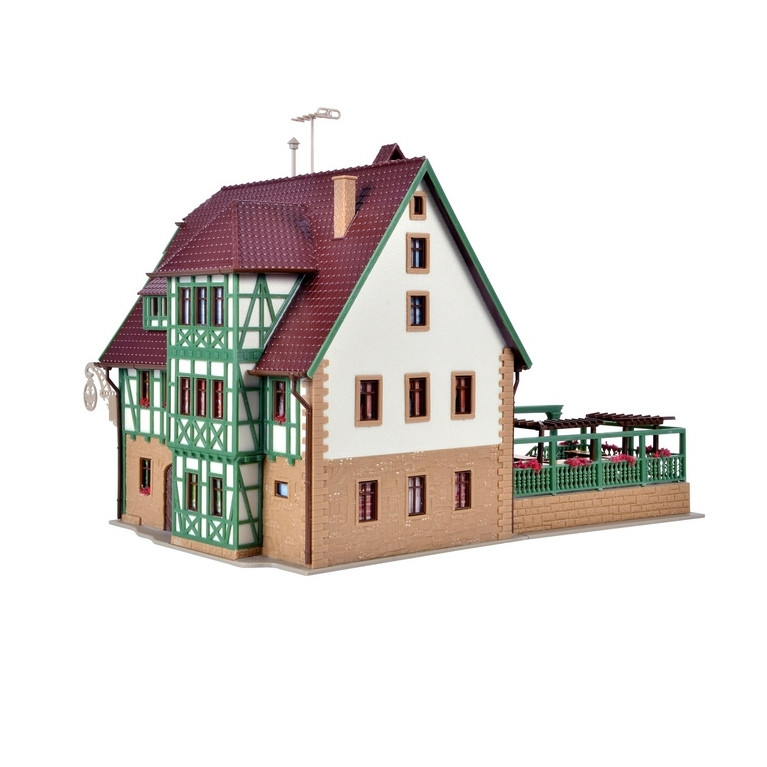 Auberge avec boucherie, aménagement et kit d'éclairage Led-HO-1/87-VOLLMER 43736