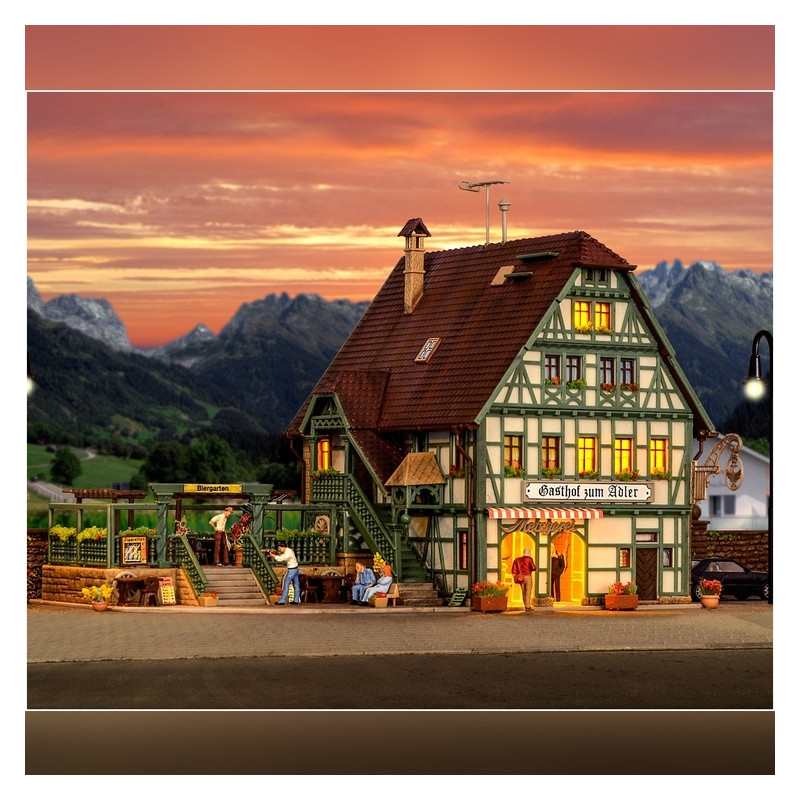Auberge avec boucherie, aménagement et kit d'éclairage Led-HO-1/87-VOLLMER 43736