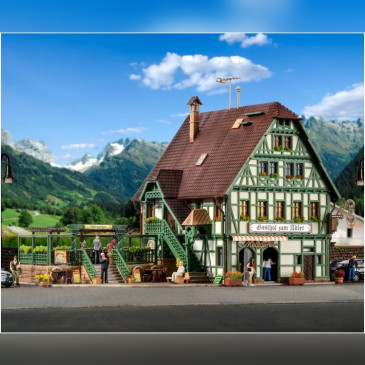 Auberge avec boucherie, aménagement et kit d'éclairage Led-HO-1/87-VOLLMER 43736