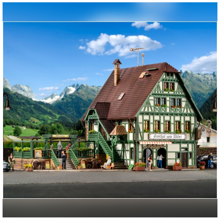 Auberge avec boucherie, aménagement et kit d'éclairage Led-HO-1/87-VOLLMER 43736