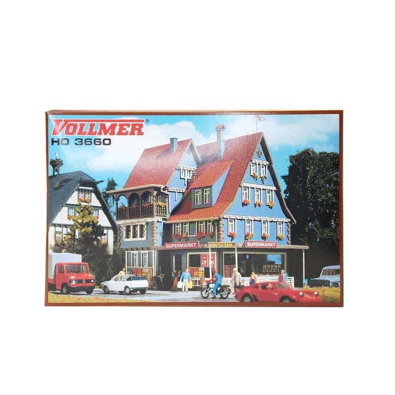 Superette allemande, aménagement et kit d'éclairage-HO-1/87-VOLLMER 43660
