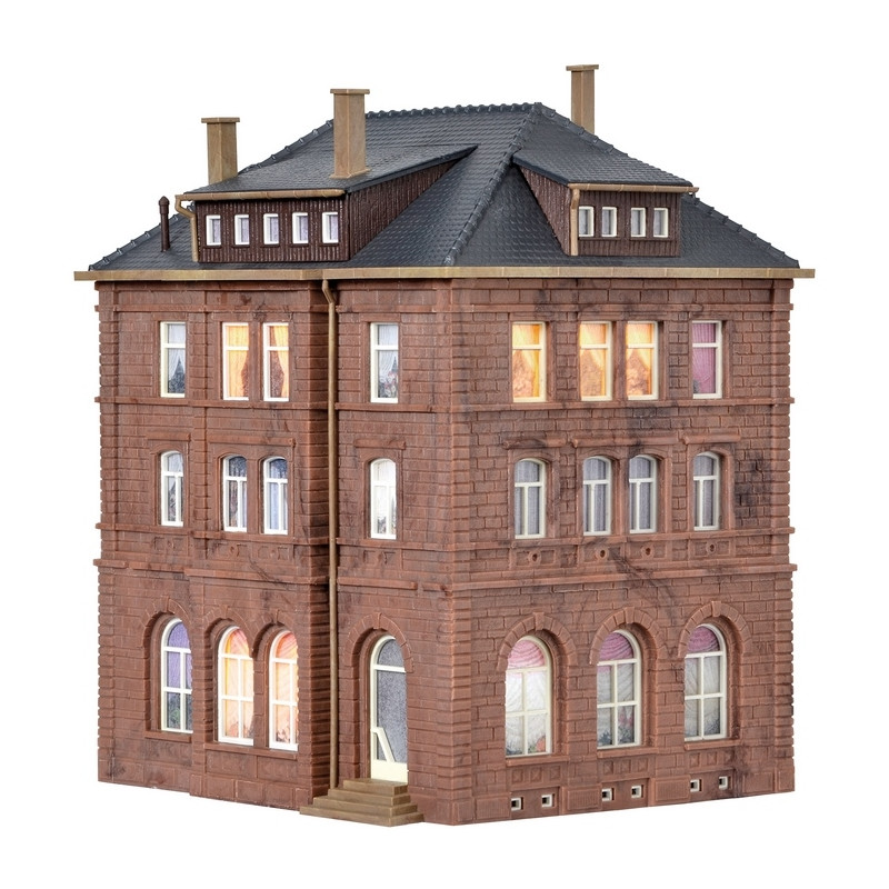 Bâtiment ferroviaire avec kit d'éclairage LED-HO 1/87-KIBRI 38199