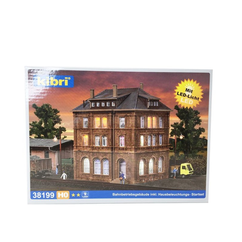 Bâtiment ferroviaire avec kit d'éclairage LED-HO 1/87-KIBRI 38199