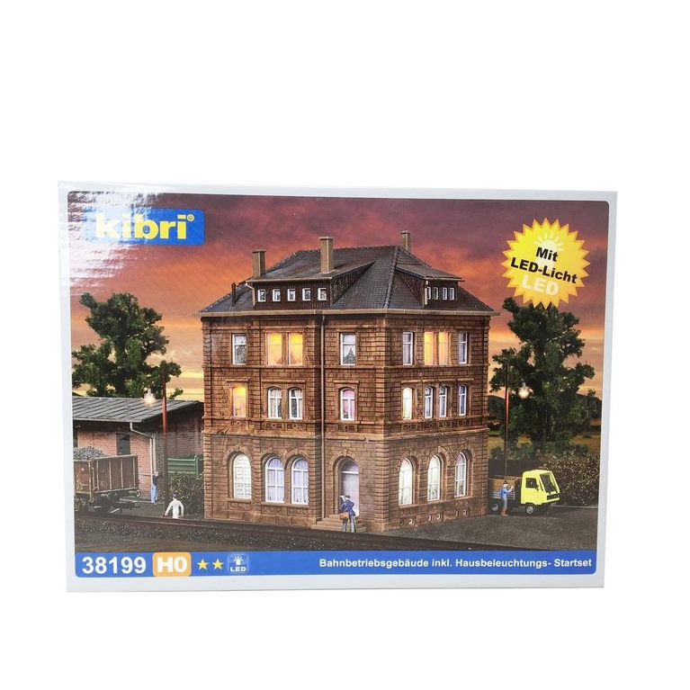 Bâtiment ferroviaire avec kit d'éclairage LED-HO 1/87-KIBRI 38199
