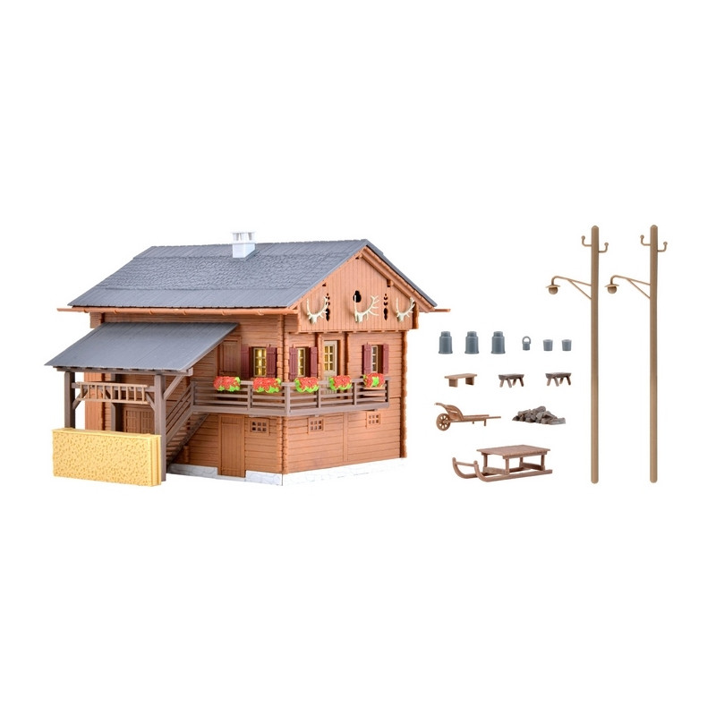 Chalet avec kit d'éclairage Led-HO 1/87-KIBRI 38011