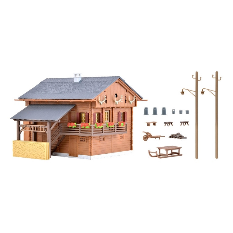 Chalet avec kit d'éclairage Led-HO 1/87-KIBRI 38011