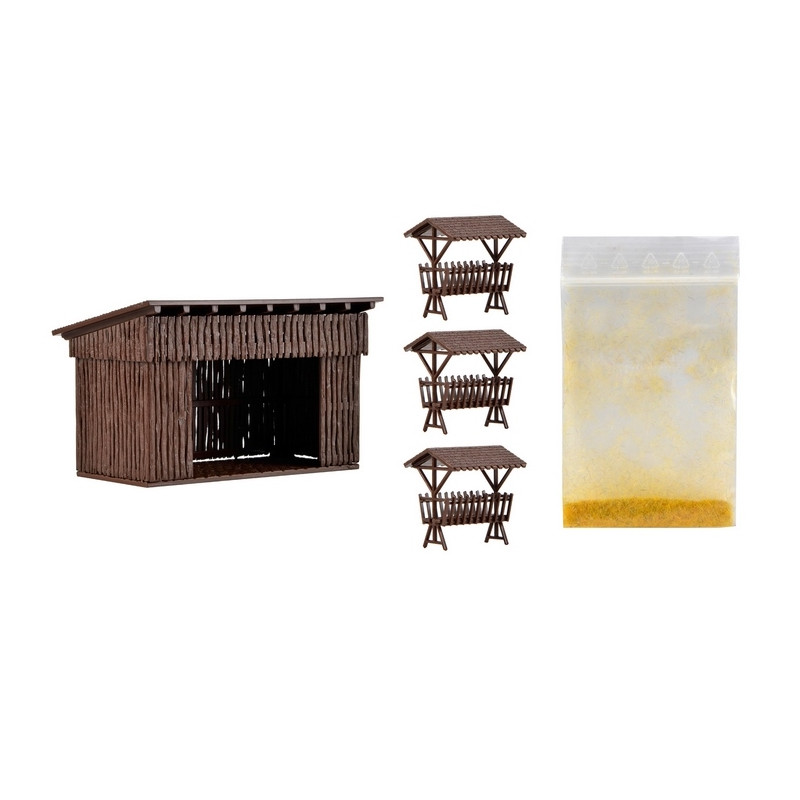 Abri, mangeoires et foin pour animaux-HO 1/87-VOLLMER 43798
