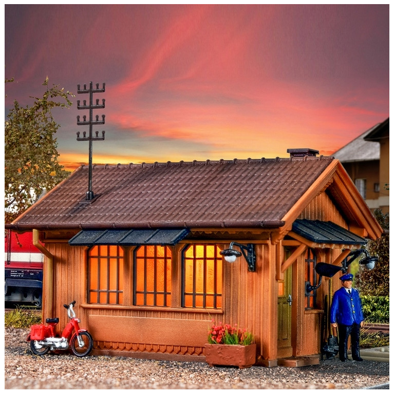 Maison de garde barrières avec kit d'éclairage Led-HO 1/87-KIBRI 39309
