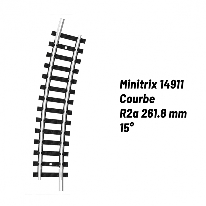 Rail Courbe R2a 261.8 mm 15°-N-1/160-MINITRIX 14911