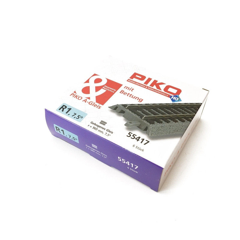 Rail Courbe R1 360 mm 7.5° avec ballast-HO 1/87-PIKO 55417