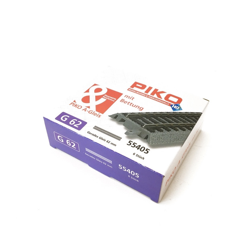 Rail Droit 62 mm avec ballast-HO 1/87-PIKO 55405