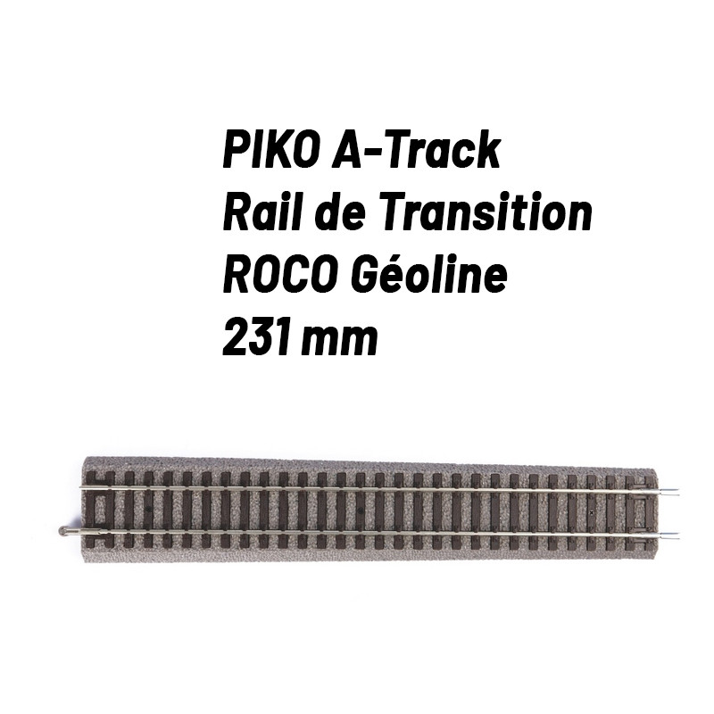 Rail de transition Droit 231mm avec ballast Roco Géoline-HO-PIKO 55433