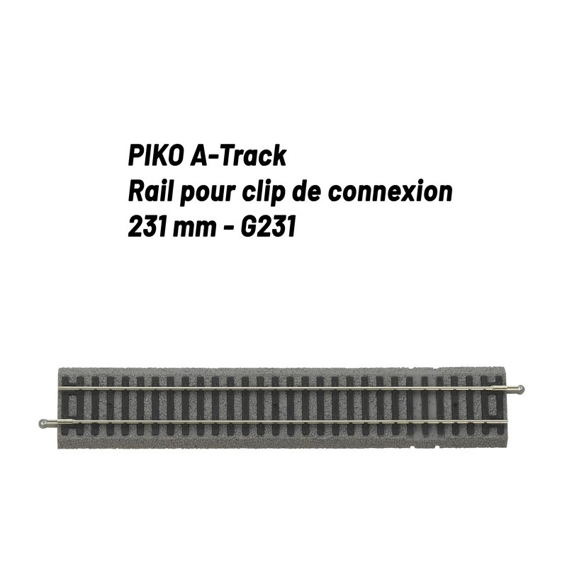 Rail pour clip de connexion 231 mm avec ballast-HO 1/87-PIKO 55406