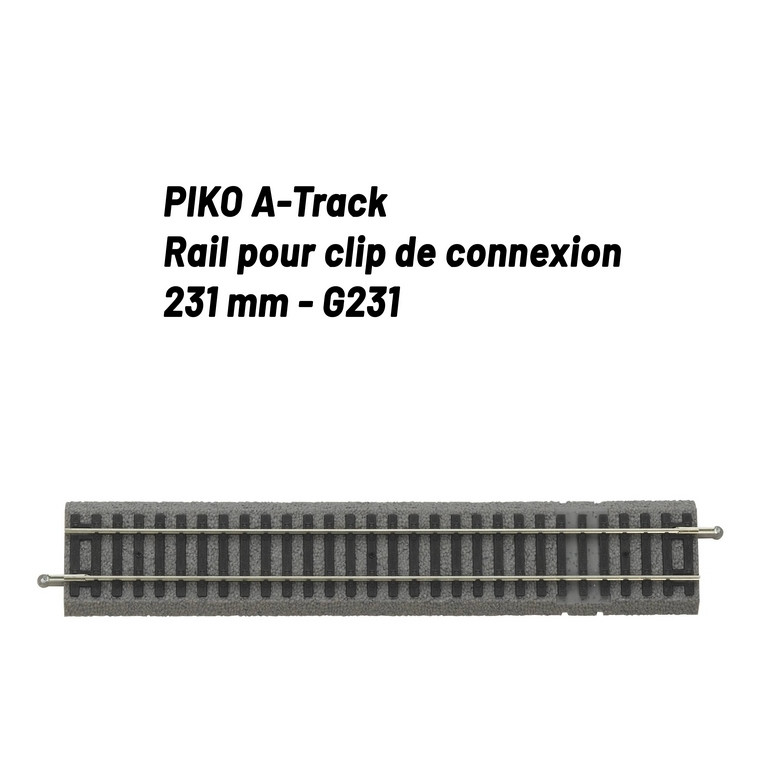 Rail pour clip de connexion 231 mm avec ballast-HO 1/87-PIKO 55406