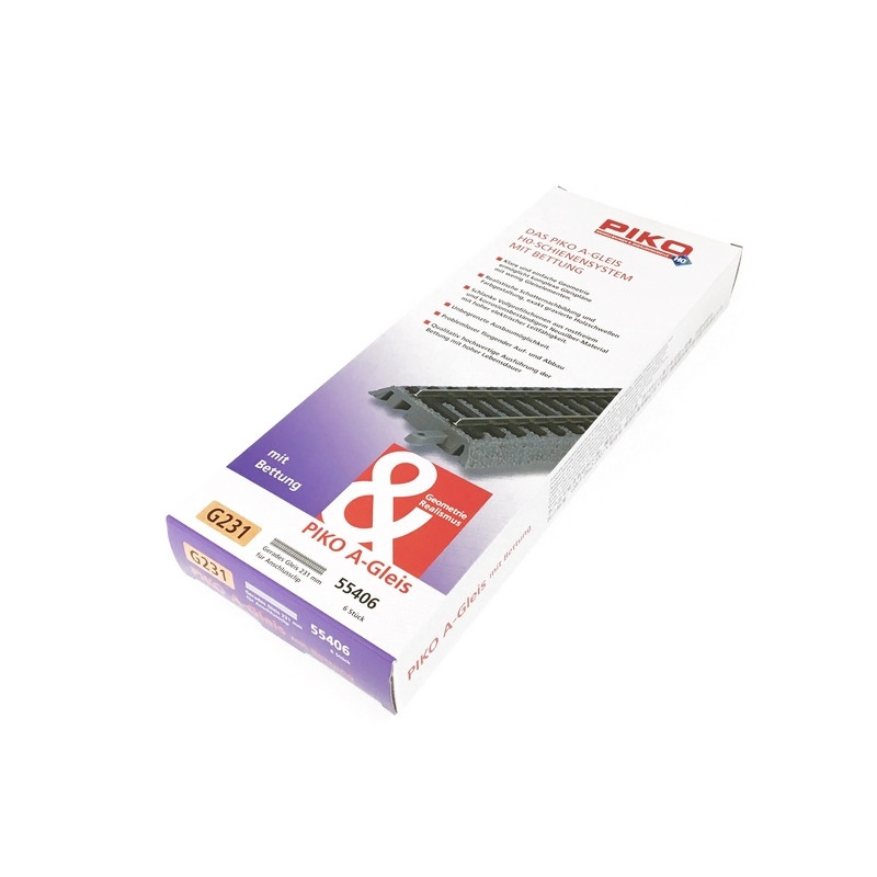 Rail pour clip de connexion 231 mm avec ballast-HO 1/87-PIKO 55406