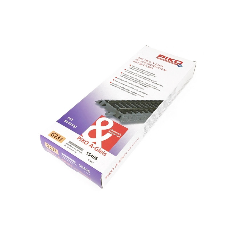 Rail pour clip de connexion 231 mm avec ballast-HO 1/87-PIKO 55406