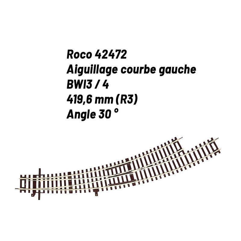 Aiguillage courbe gauche R3 30 degrés-HO-1/87-ROCO 42472