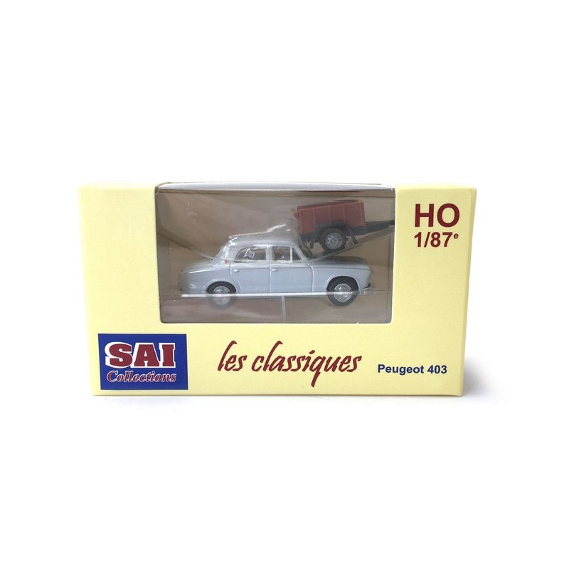 Peugeot 403 Grise + Remorque-HO 1/87-SAI 6239