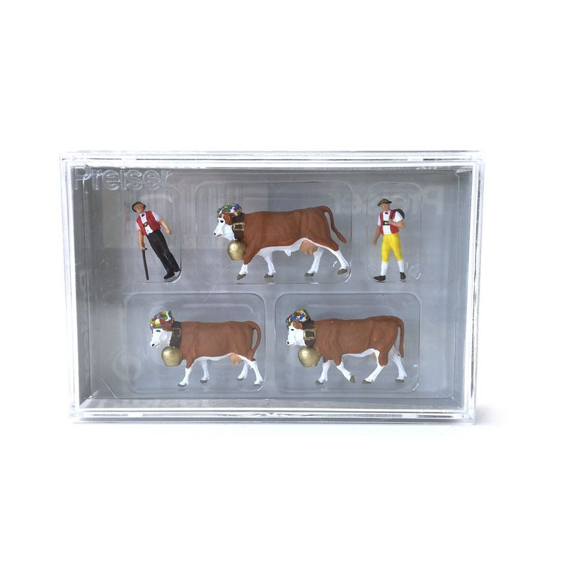 2 personnages + 3 Vaches - Transhumance-HO 1/87-PREISER 10404