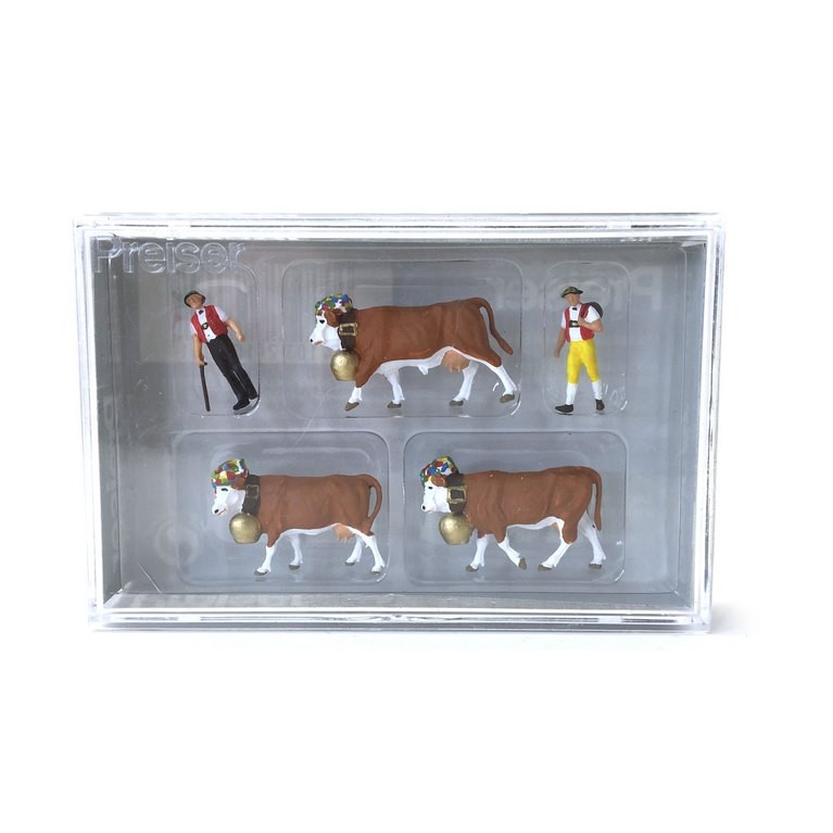 2 personnages + 3 Vaches - Transhumance-HO 1/87-PREISER 10404