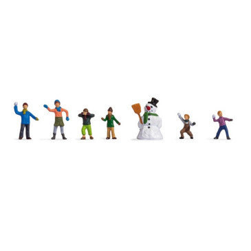 6 enfants jouant dans la neige + bonhomme de neige - N 1/160-NOCH 36821