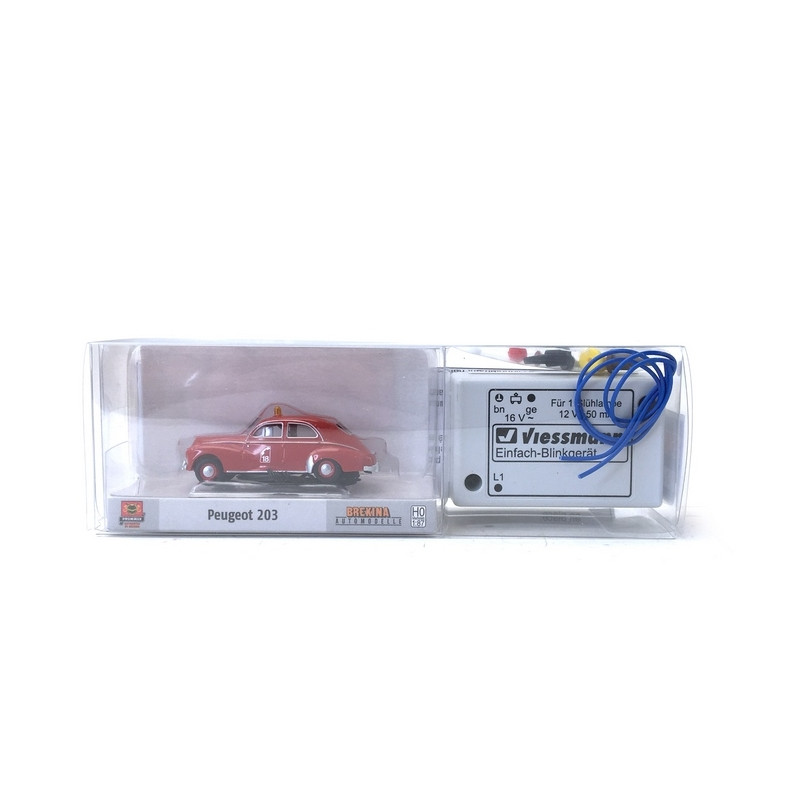 Peugeot 203 Pompiers 18 + module Gyrophare clignotant -HO 1/87-SAI 900