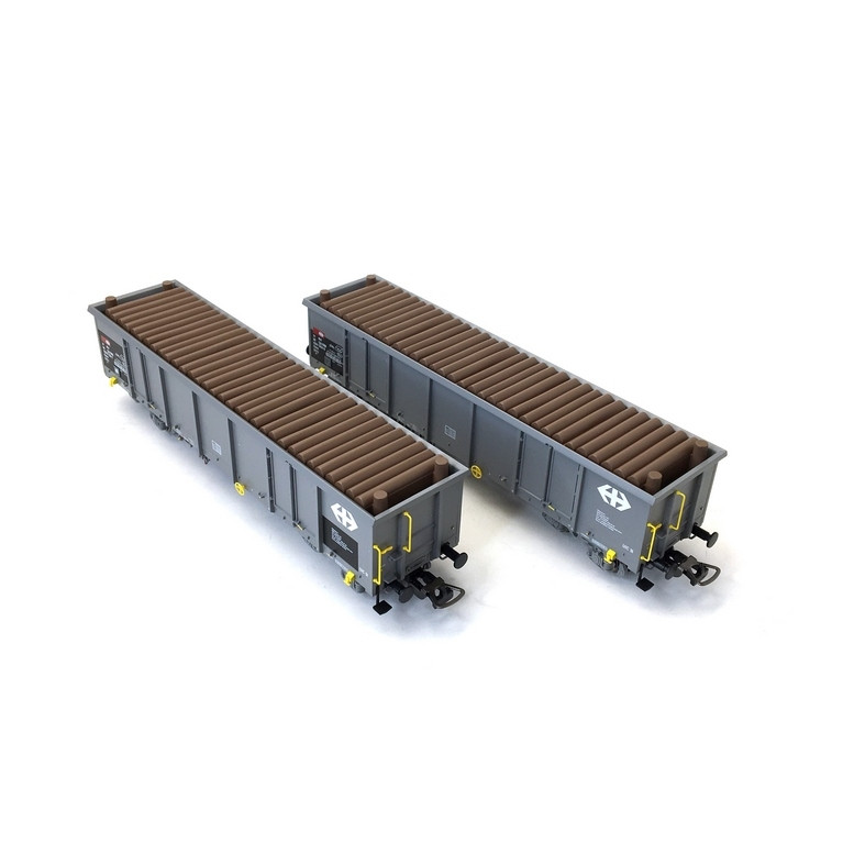 2 wagons tombereaux Eaos gris chargés bois SBB, Ep V et VI -HO 1/87- PIKO 97300
