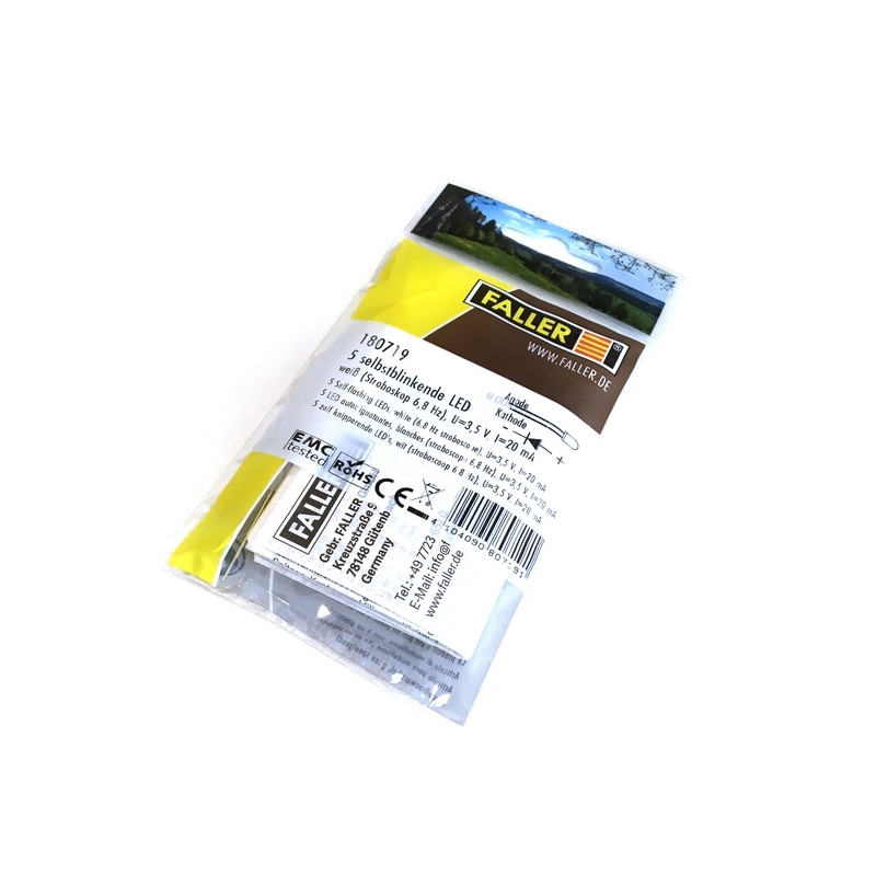 5 LED autoclignotantes, blanches (stroboscope 6,8 Hz)-HO 1/87-FALLER 180719