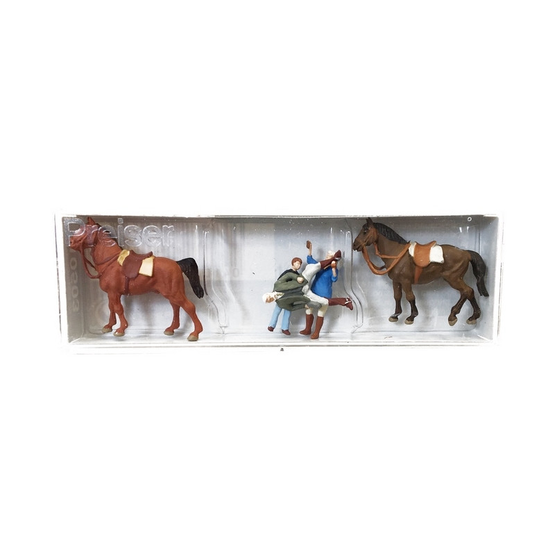 Personnages + 2 chevaux Equitation-HO 1/87-PREISER 10503
