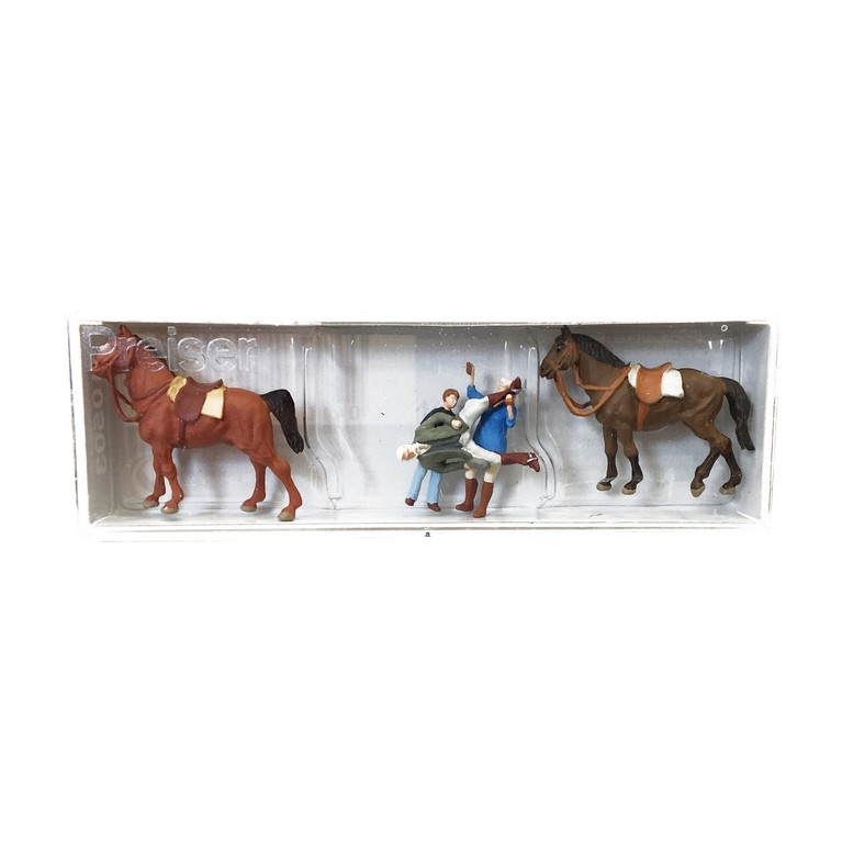Personnages + 2 chevaux Equitation-HO 1/87-PREISER 10503