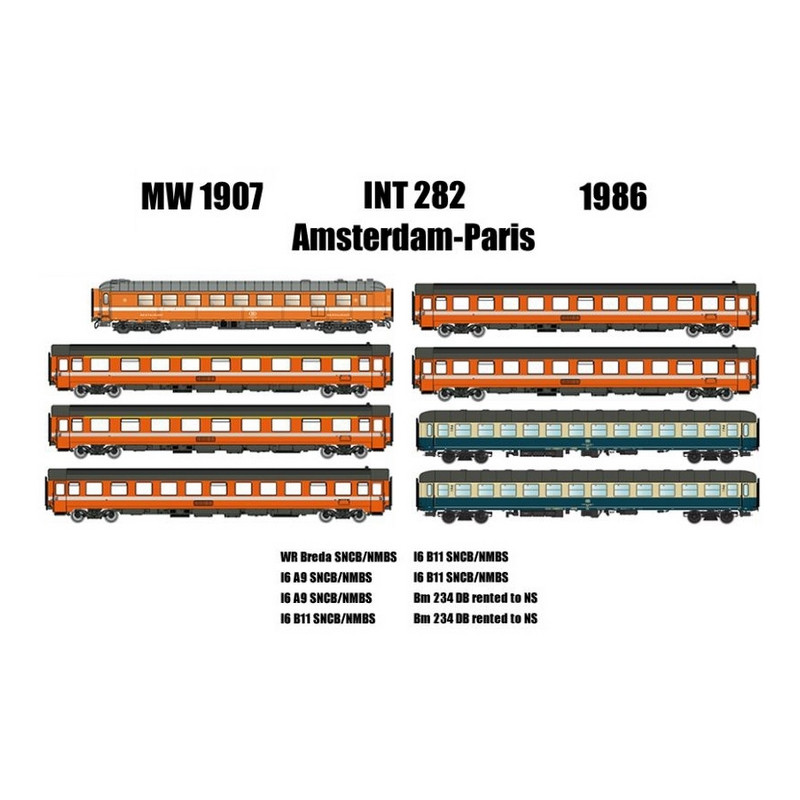8 voitures Amsterdam / Paris Ep IV SNCB-HO 1/87-LSMODELS MW1907