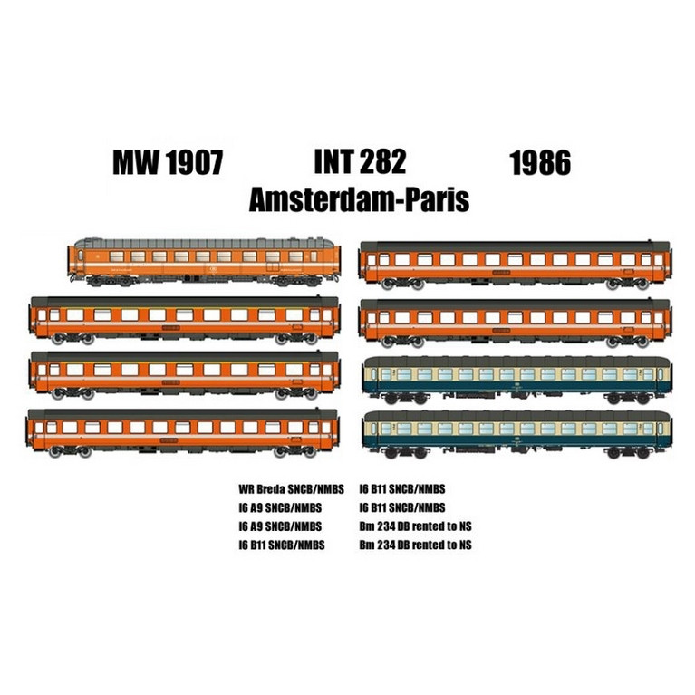 8 voitures Amsterdam / Paris Ep IV SNCB-HO 1/87-LSMODELS MW1907