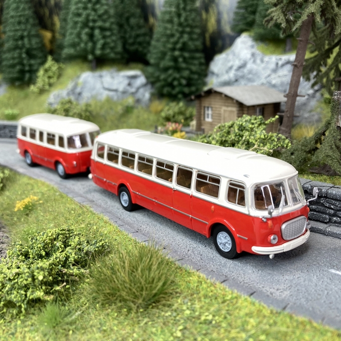 Bus Jelcz 043 Blanc/Rouge + Remorque-HO-1/87-Starline Models 58263