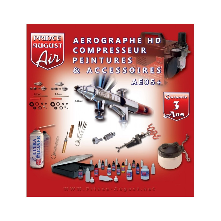 Coffret aéro HD double action compresseur peinture ultra polyvalent +UC01 - PRINCE AUGUST AE05+
