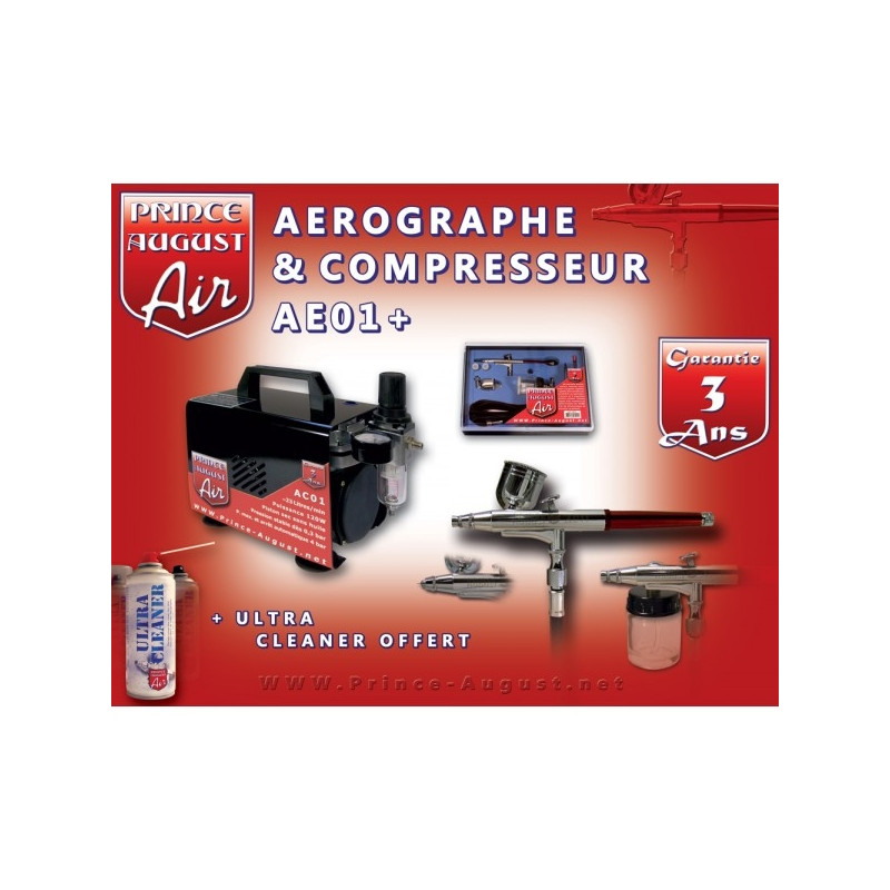 Coffret aéro double action, compresseur + Ultra Cleaner - PRINCE AUGUST AE01+