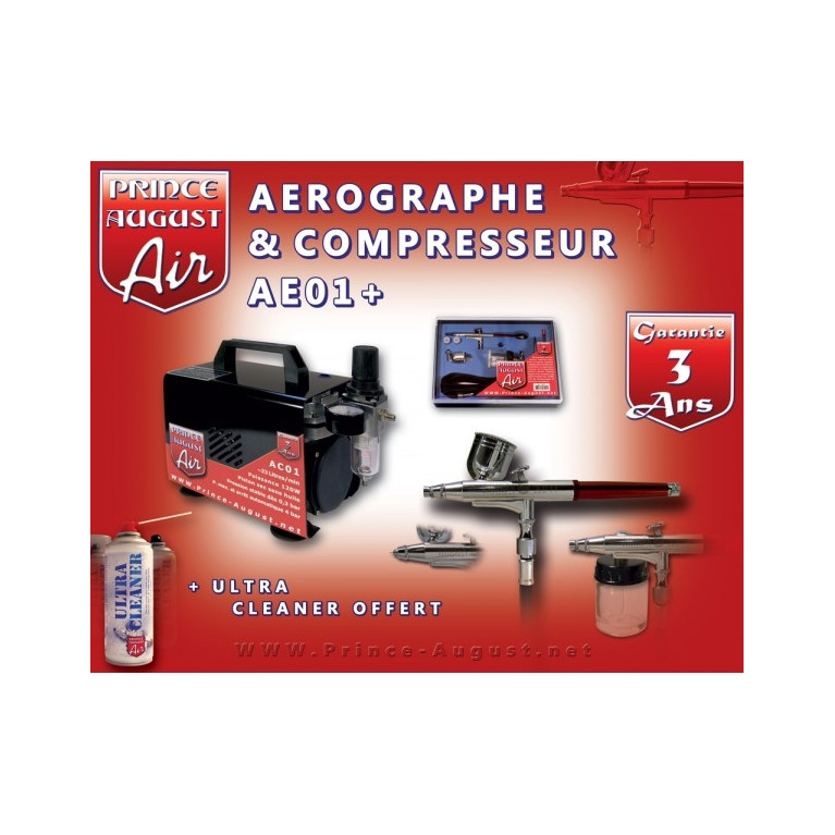 Coffret aéro double action, compresseur + Ultra Cleaner - PRINCE AUGUST AE01+