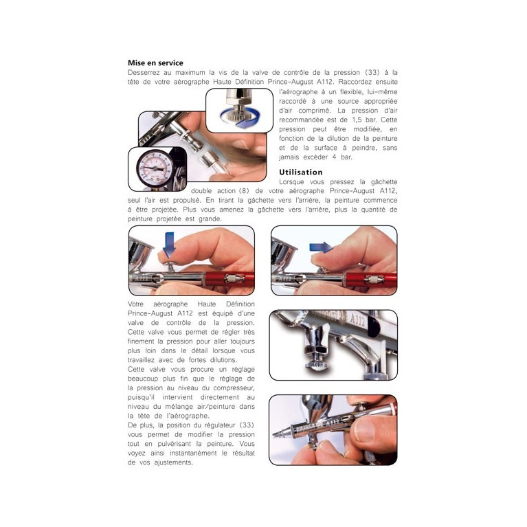 Aérographe HD double action de précision - PRINCE AUGUST A112