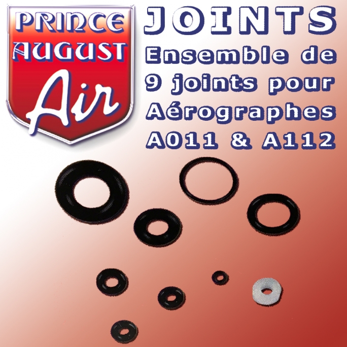 Set de 9 joints pour aérographes A112 / A011 - PRINCE AUGUST AA030