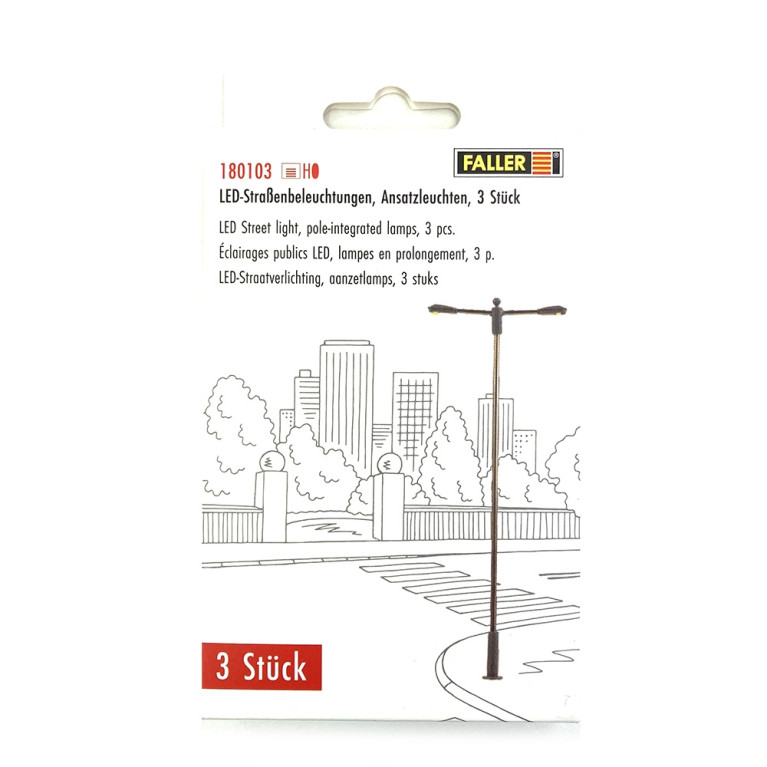 Lampadaire 2 bras à LED 12 V - 93 mm - HO 1/87 - FALLER 180203